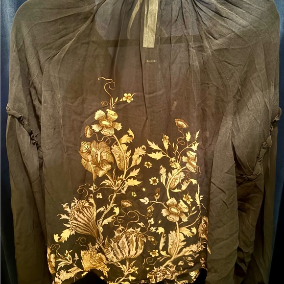 BLACK FRIDAY DEAL Anthropologie Black Top wGold/Tan Floral Pattern - Picture 5 of 6